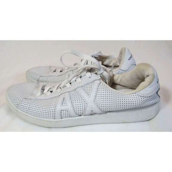 Armani Exchange Logo Perforated Leather White Lace Up Sneakers Size 10 EUC - Picture 2 of 10